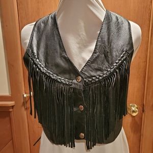 Leather Fringe Crop Vest